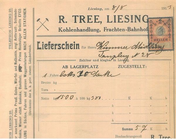 Ein Lieferschein von Rosa Tree aus Jahr 1913